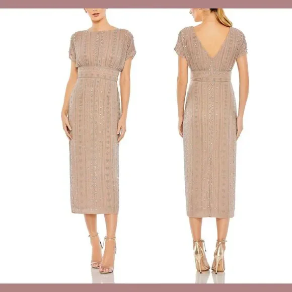 NWT $498 Mac Duggal [ 6 ] Beaded Cap Sleeve Column Midi Dress Dark Mocha  #G1805 is available for purchase on au PAY Market - Imported Goods Online  Store Co.Ltd. | au